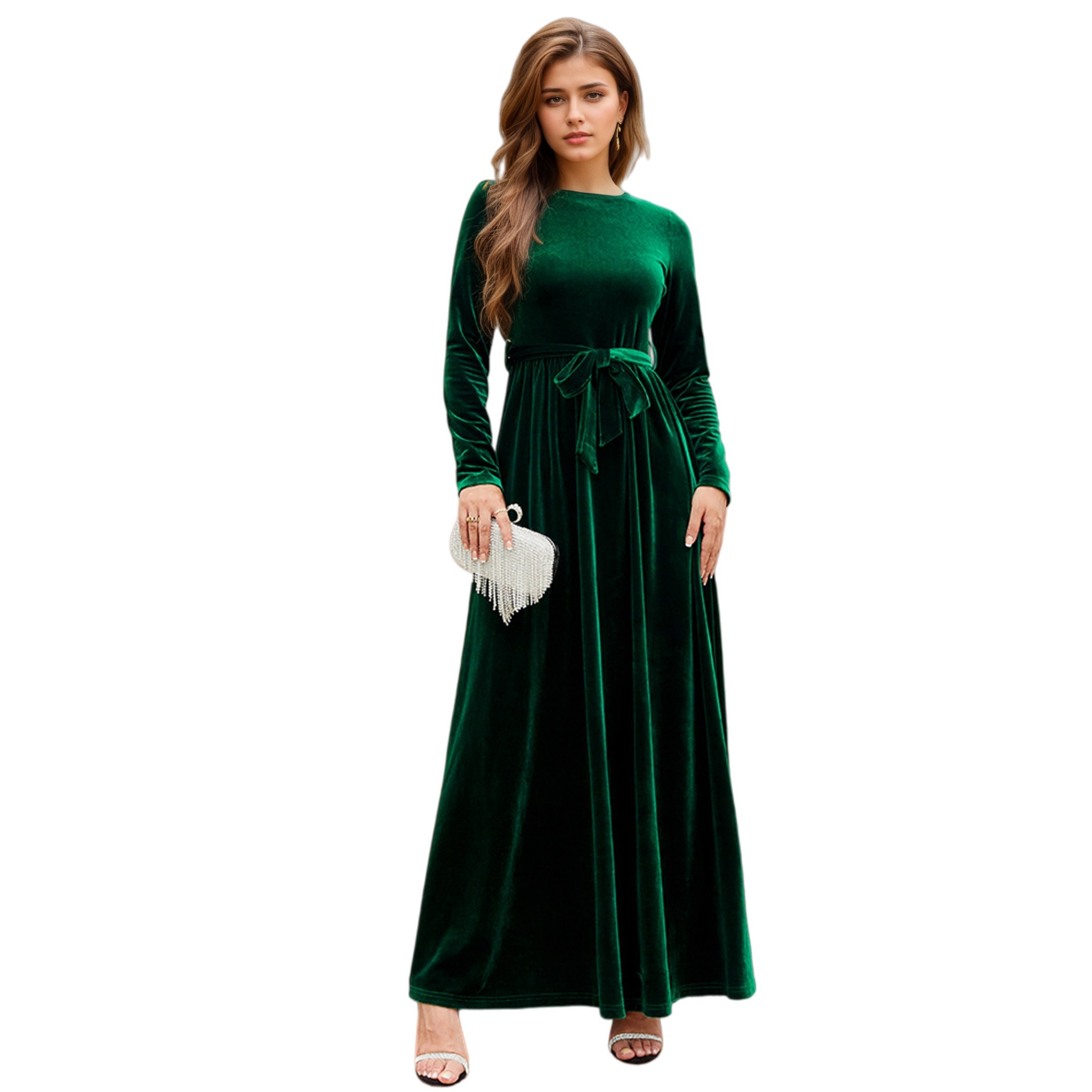 Elegant Velvet Maxi Dress - Autumn Winter Long Sleeve Floor Length Evening Gown